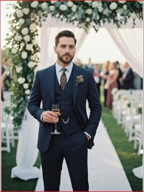 Men's 3 Piece Tweed Herringbone Suit Jacket Vest Trousers Regular Fit